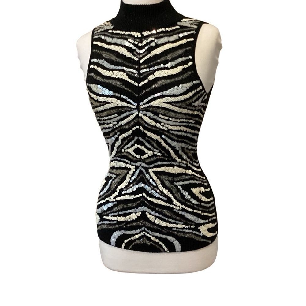 Cache Sequin Metallic Sleeveless Top open back size Medium - Picture 2 of 14
